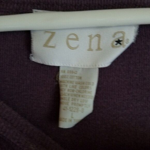 Zena Purple Scoopneck Jersey with Dark Purple Leaf & Flower Prints Size Large - Picture 3 of 6